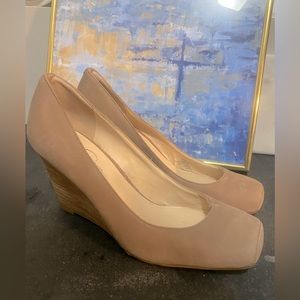 Women's Jessica Simpson Taupe Square Toe Salley Wedge Pump Heels 10M